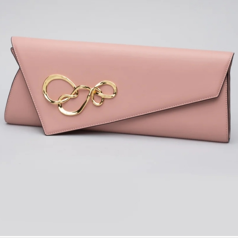 Twisted Gold Angular Clutch Purse- Dusty Pink